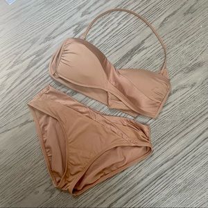 MYNAH Bandeau Metallic Nude Two-Piece Bikini Swim Suit Size L/XL